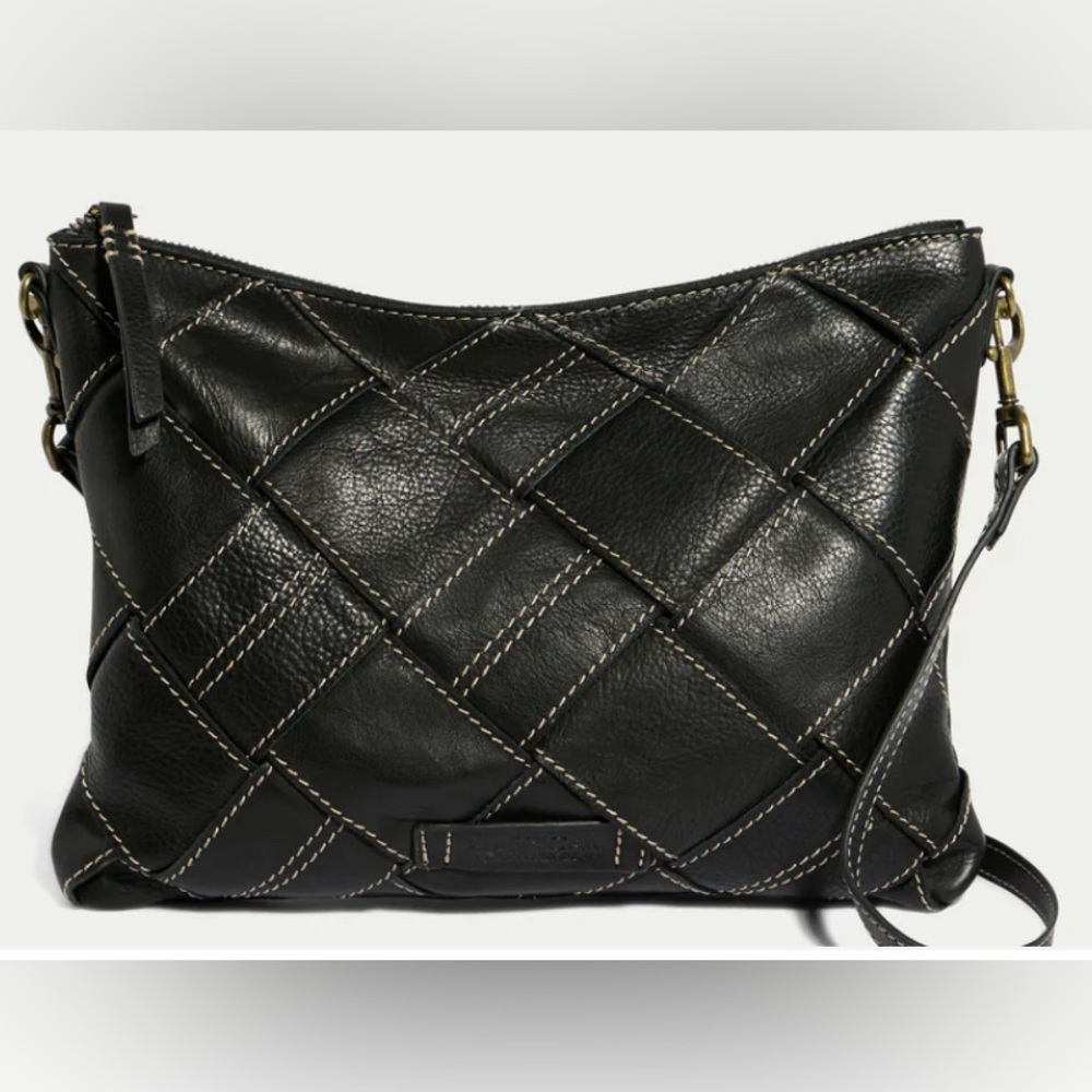 American Leather Co. Mercer Woven Convertible Clutch/Crossbody. Black Leather
